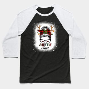 Reindeer Messy Bun Auntie Claus Christmas Bleached Baseball T-Shirt